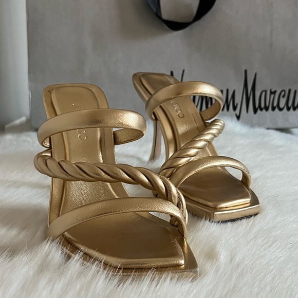 NWT  Jimmy Choo Diosa Gold Metallic Three Band Stiletto Heel Sandals - Picture 7 of 11